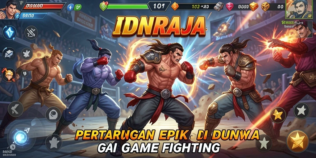 Tampilan gameplay mendebarkan dari IDNRAJA dengan aksi pertarungan yang intens.