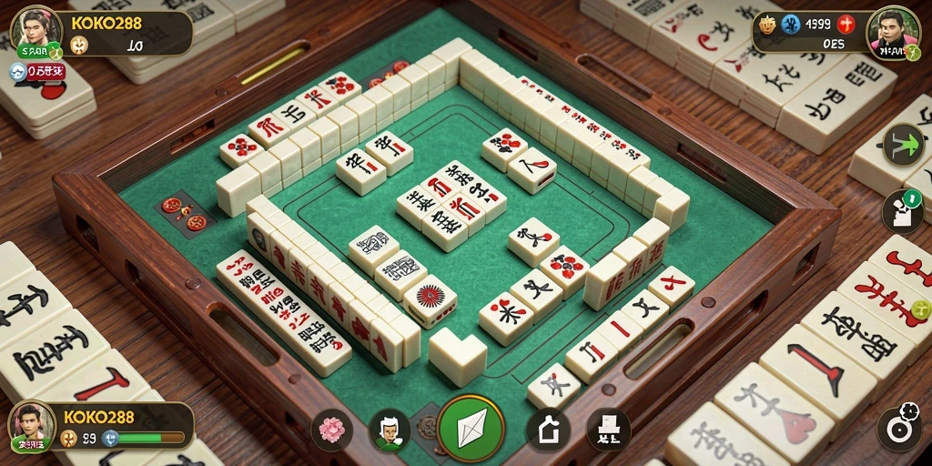 Tampilan permainan Mahjong seru di KOKO288 dengan ubin berwarna-warni.