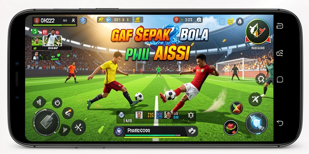 Tangkapan layar permainan OH222 dengan aksi sepak bola yang intens.