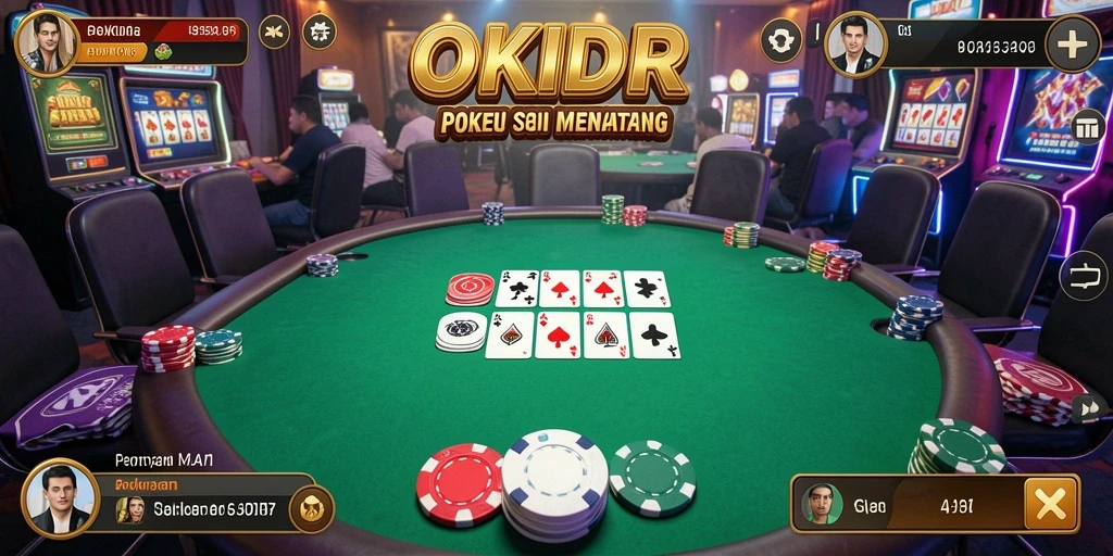 Gameplay seru Poker di OKIDR dengan interaksi pemain yang mendebarkan.