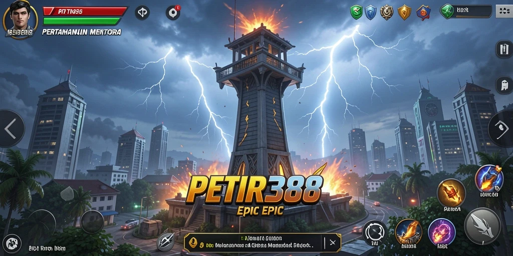 Tampilan menarik dari gameplay menara pertahanan di PETIR388.