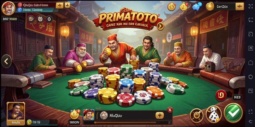 Screenshot gameplay seru dari PRIMATOTO menampilkan suasana kompetitif QiuQiu.