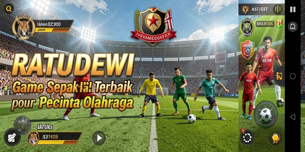 Tampilan gameplay seru dari RATUDEWI yang menghadirkan pertandingan sepak bola.