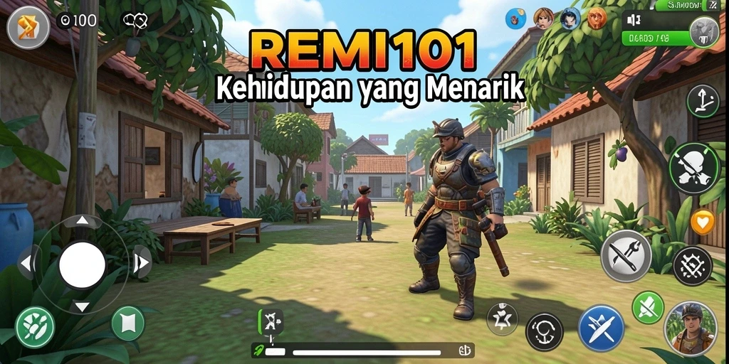 Tangkapan layar gameplay <strong>REMI101</strong> menunjukkan suasana kehidupan virtual yang dinamis.