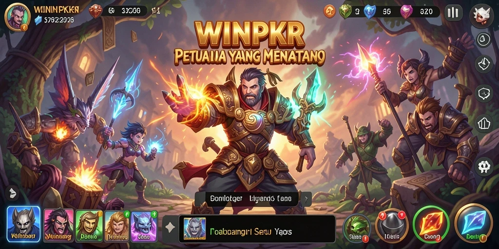 Tampilan gameplay utama WINPKR dengan aksi petualangan yang mendebarkan.